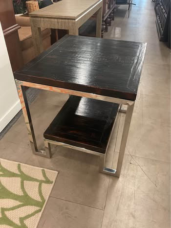 Dark wood metal frame end table - Image 4